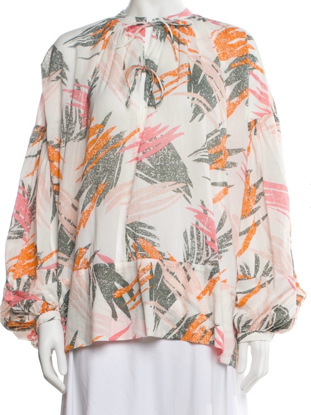 NWT Closed Devon Printed Tie Neck Blouse Size S 100% Cotton Boho $255 Oversized